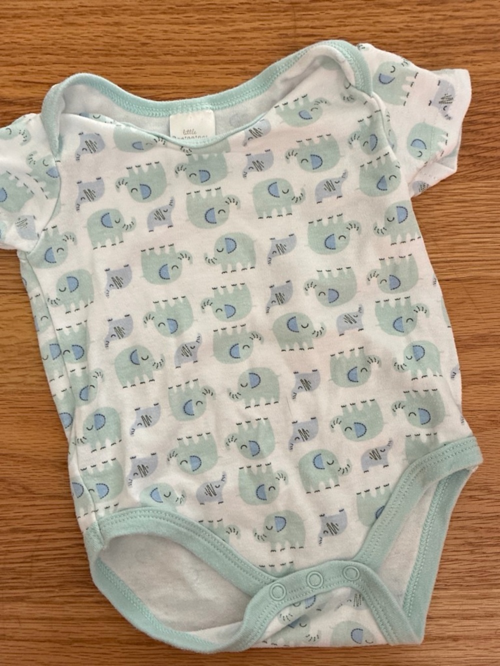 Baby One-Piece Bodysuit in Light Aqua Elephant Print